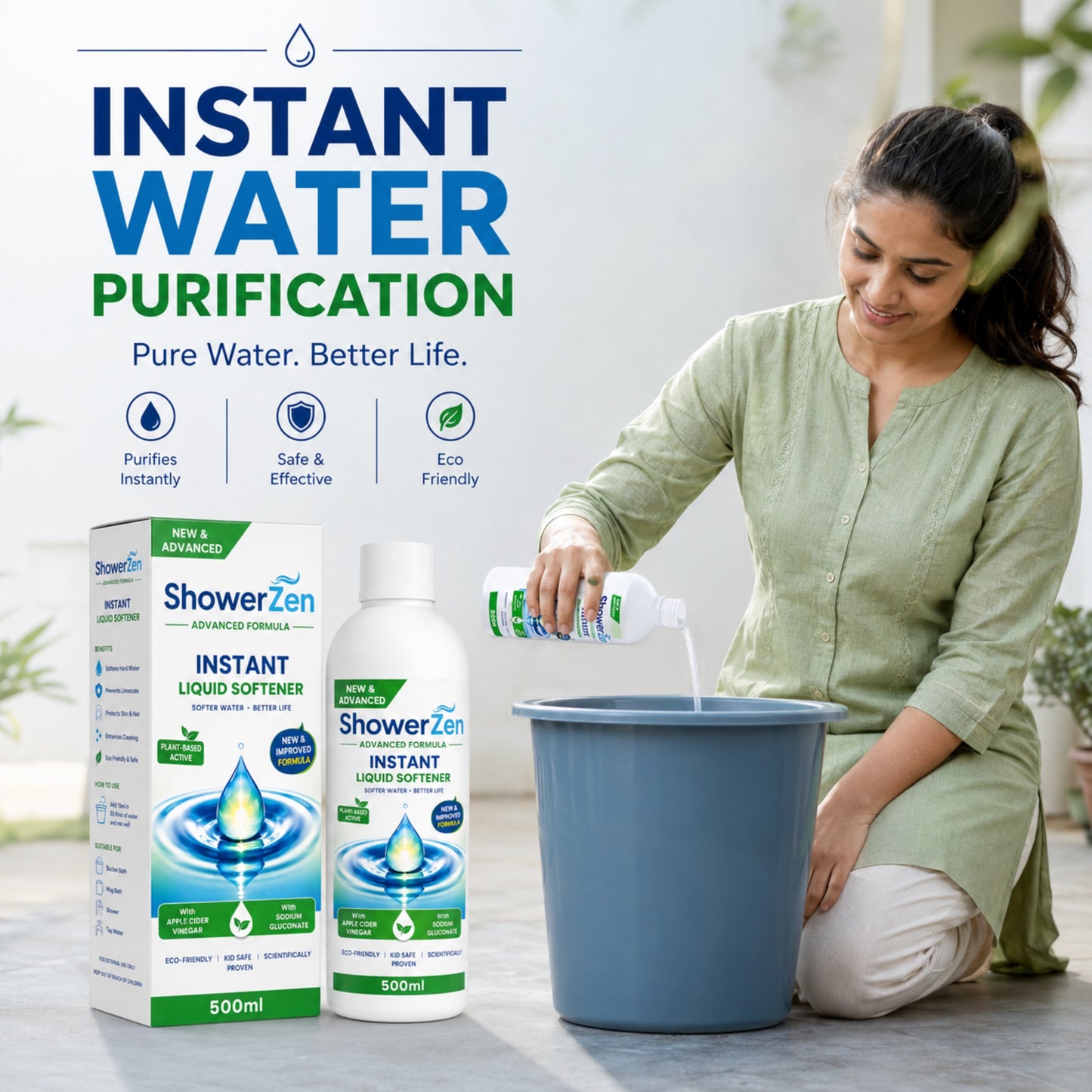 Showerzen™ Advanced Instant Water Softener Liquid |Apple Cider Vinegar + Sodium Gluconate
