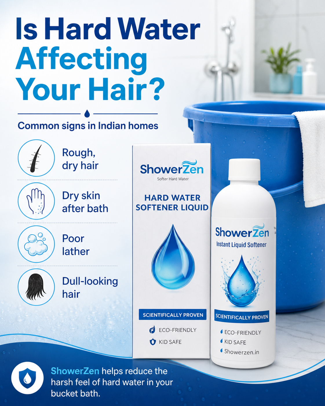 ShowerZen Instant Hard Water Softener | 500ml | No Harsh Chemicals | pH Balanced | Safe for Kids & Family