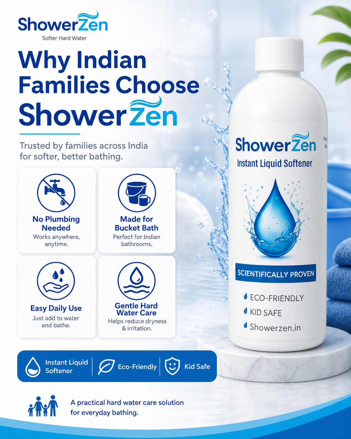 ShowerZen Instant Hard Water Softener | 500ml | No Harsh Chemicals | pH Balanced | Safe for Kids & Family