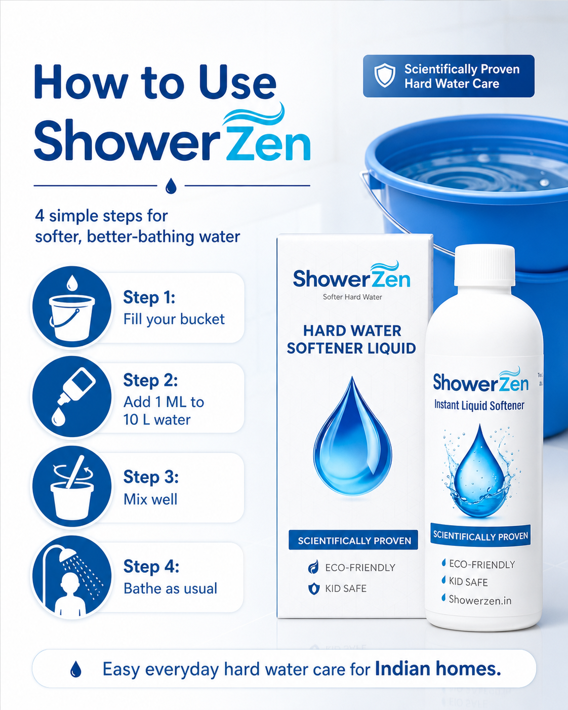 ShowerZen Instant Hard Water Softener | 500ml | No Harsh Chemicals | pH Balanced | Safe for Kids & Family