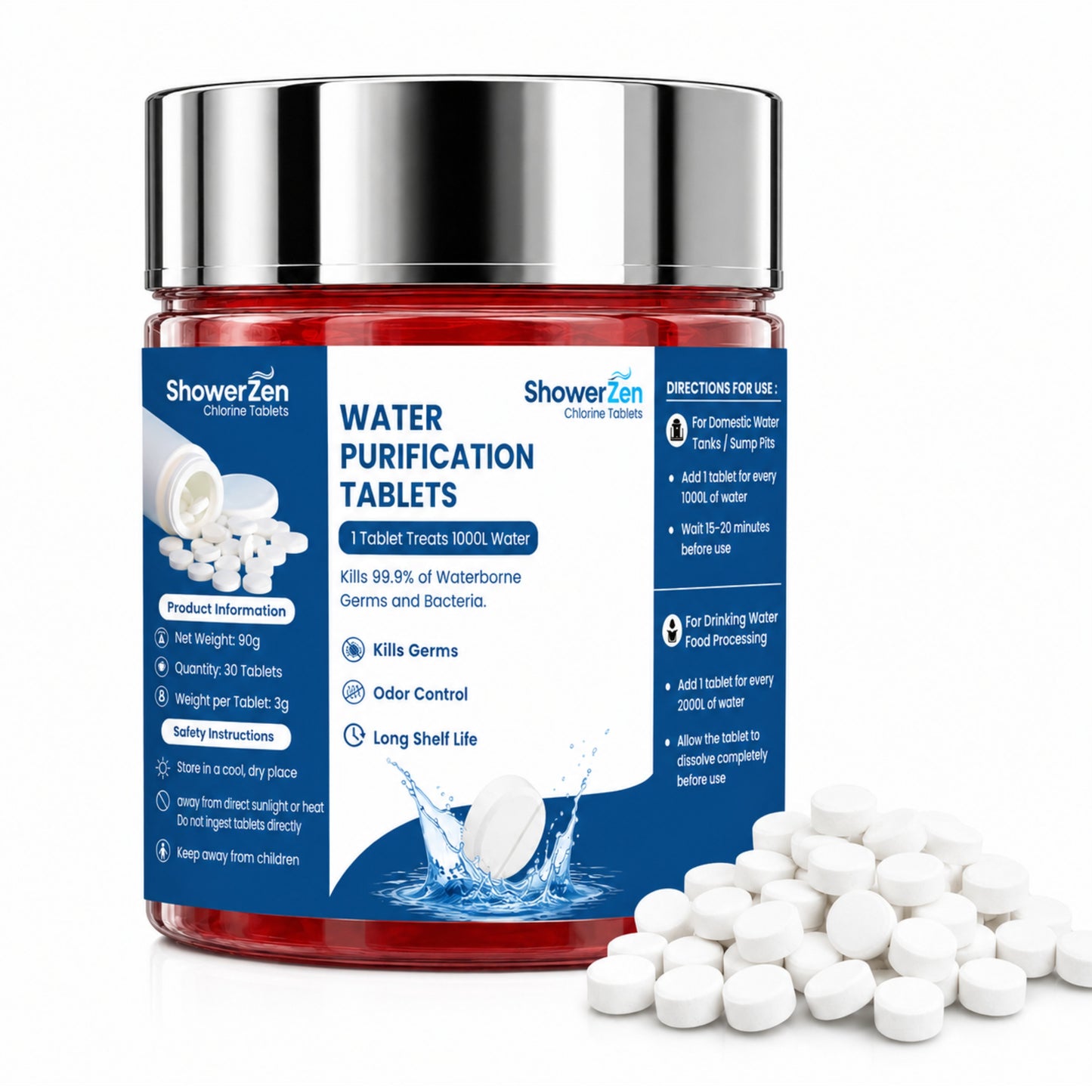 Showerzen™ Water Disinfectant Chlorine Tablets| Pack of 30
