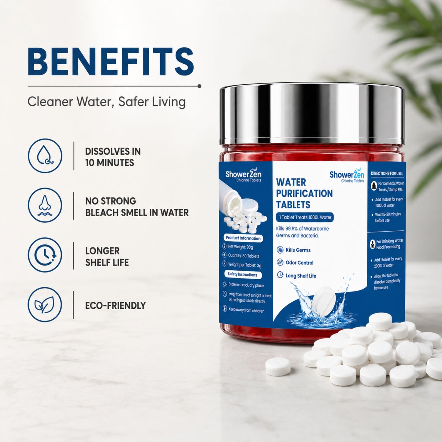 Showerzen™ Water Disinfectant Chlorine Tablets| Pack of 30
