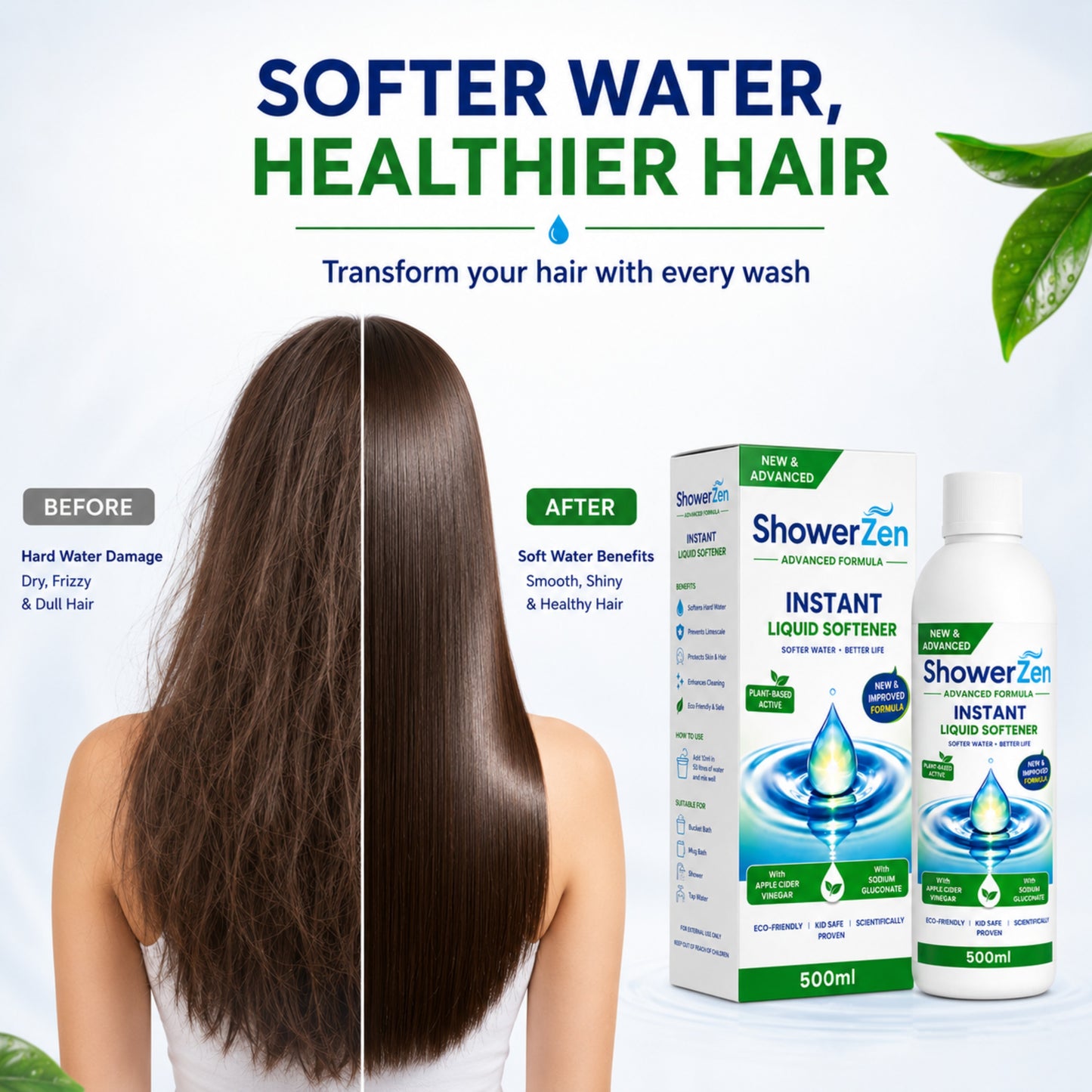 Showerzen™ Advanced Instant Water Softener Liquid |Apple Cider Vinegar + Sodium Gluconate