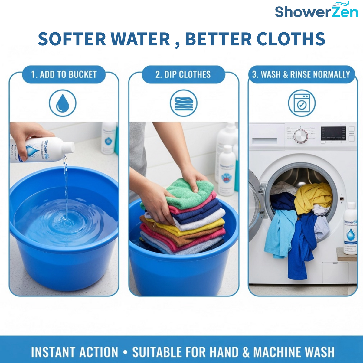 Showerzen™ Instant Hard Water Softener | 500ml | No Harsh Chemicals | pH Balanced | Safe for Kids & Family